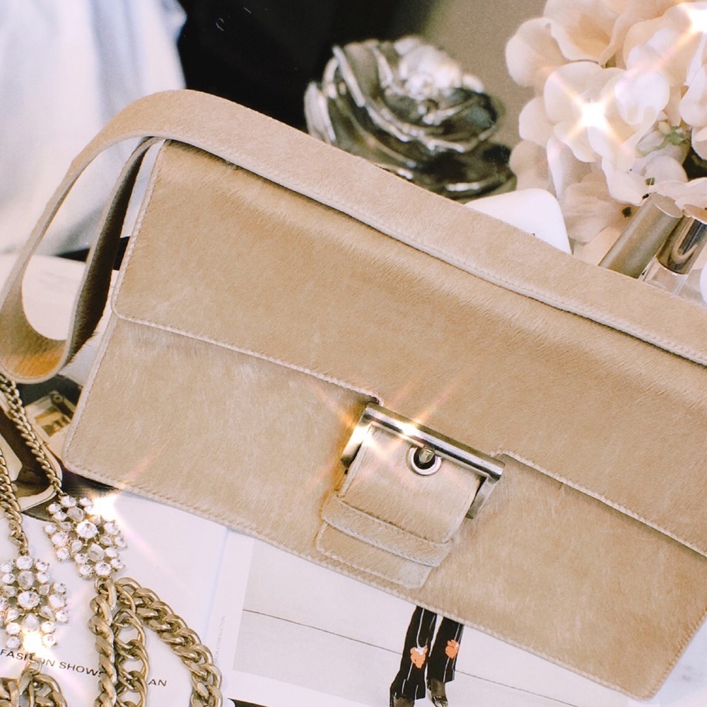 Prada Tan Cavallino Shoulder Buckle Bag